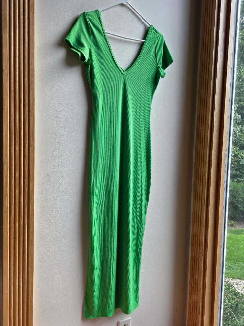 Shein Kelly Green Deep V-Neck Micro-Ribbed Bodycon Dress Size Medium